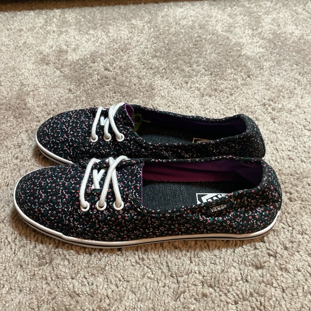 Vans Off the Wall Oldskool SK8 Black with Pink Floral Canvas Shoes SZ 7.5